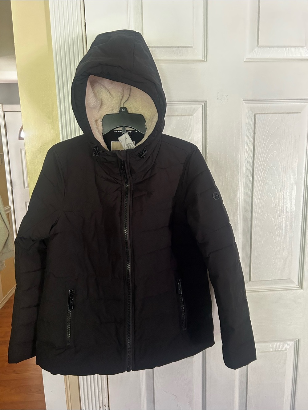Michael Kors Black Hooded Puffer Jacket with Sherpa Lining